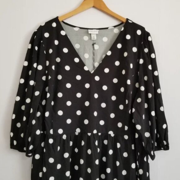 NWOT Ava & Viv Black & White Polka Dot Midi Dress - Picture 4 of 4